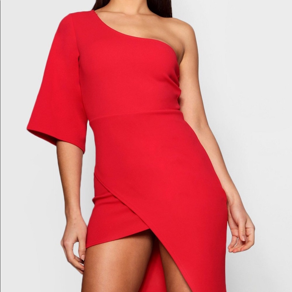 One Shoulder Asymmetric Midi Dress